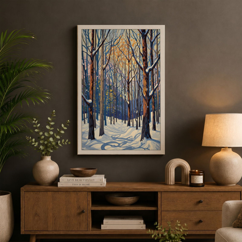 Winter Path Scandinavian - Wrapped Canvas, 36x24 - 91.4 x 61.0 cm, Ochre Border
