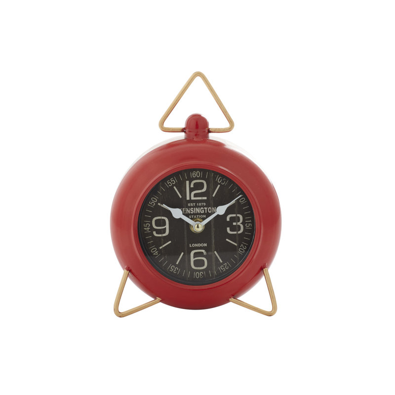 Horloge de table analogique en métal mécanique, Rouge