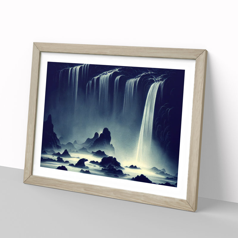 Futuristic Waterfall - Single Picture Frame Print, Oak Framed, 46cm H x 64cm W x 2cm D