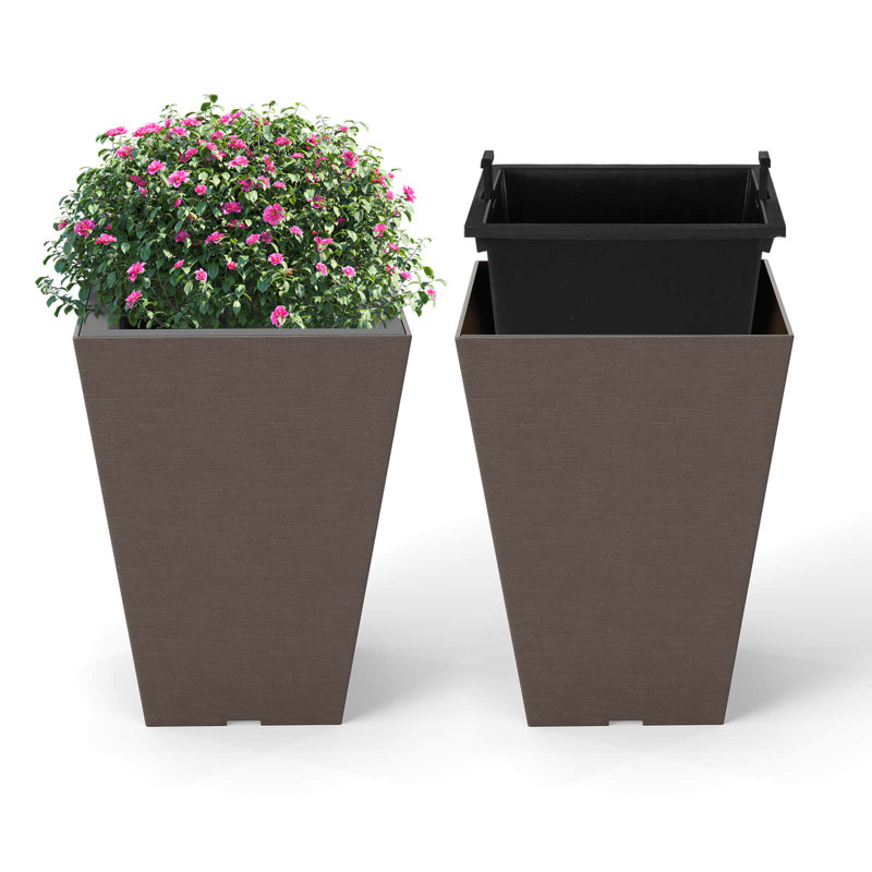 Ensemble de 2 pots à fleurs carrés carrés avec seau intérieur amovible et trous de drainage, H 14 po x l 10 po x P 10 po