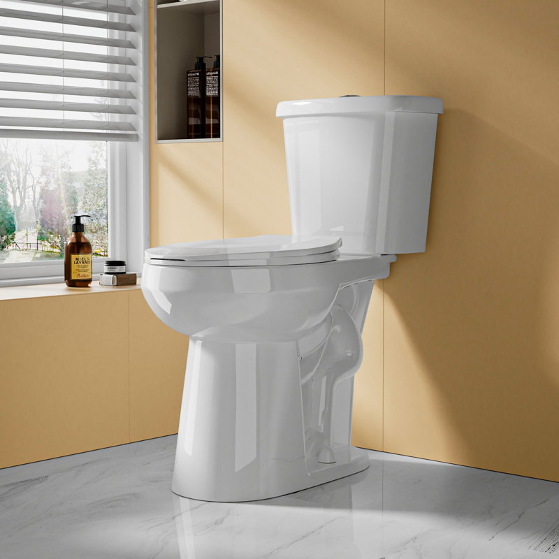21" Extra Tall Compact Two-Piece Toilet 1.1/1.6 GPF Dual Flush Round with Soft-Close Seat, Glossy White