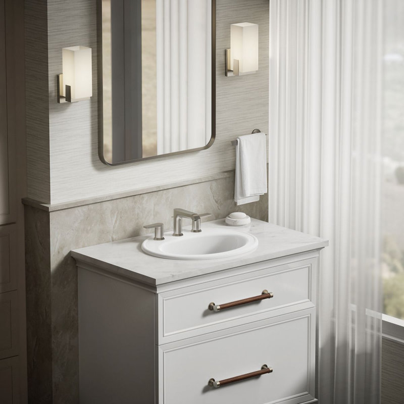 Pennington Ceramic Oval Drop-In Bathroom Sink with Overflow, White, 8'' Centers