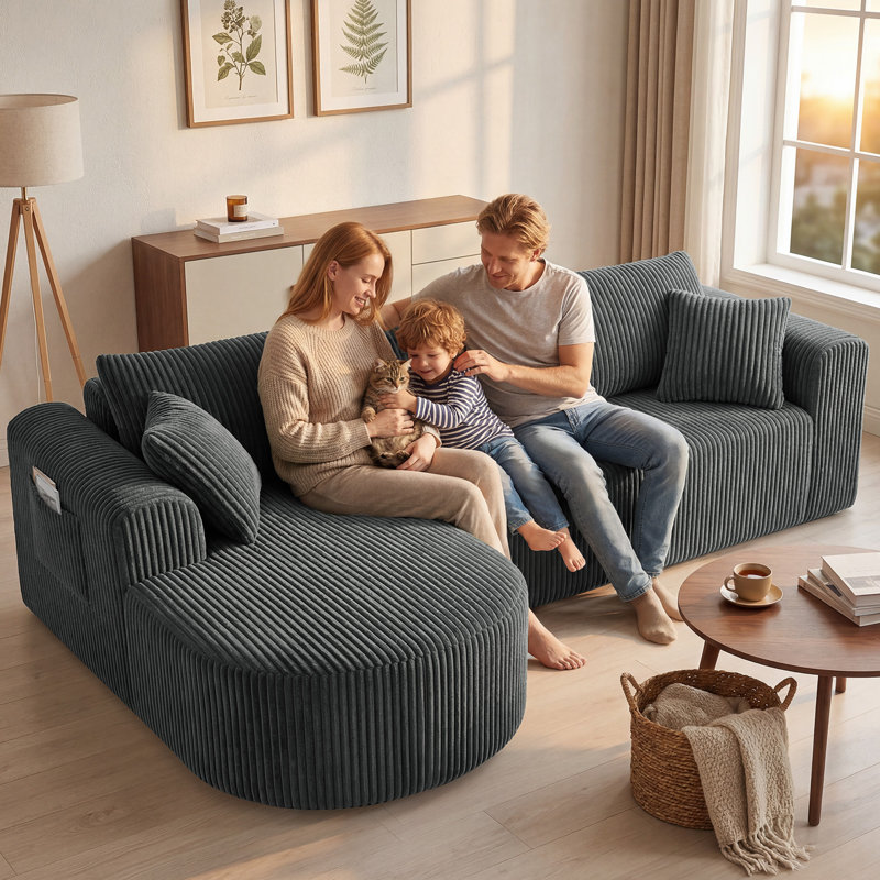 3 Seater Fabric Corner Sofa, Left, Grey