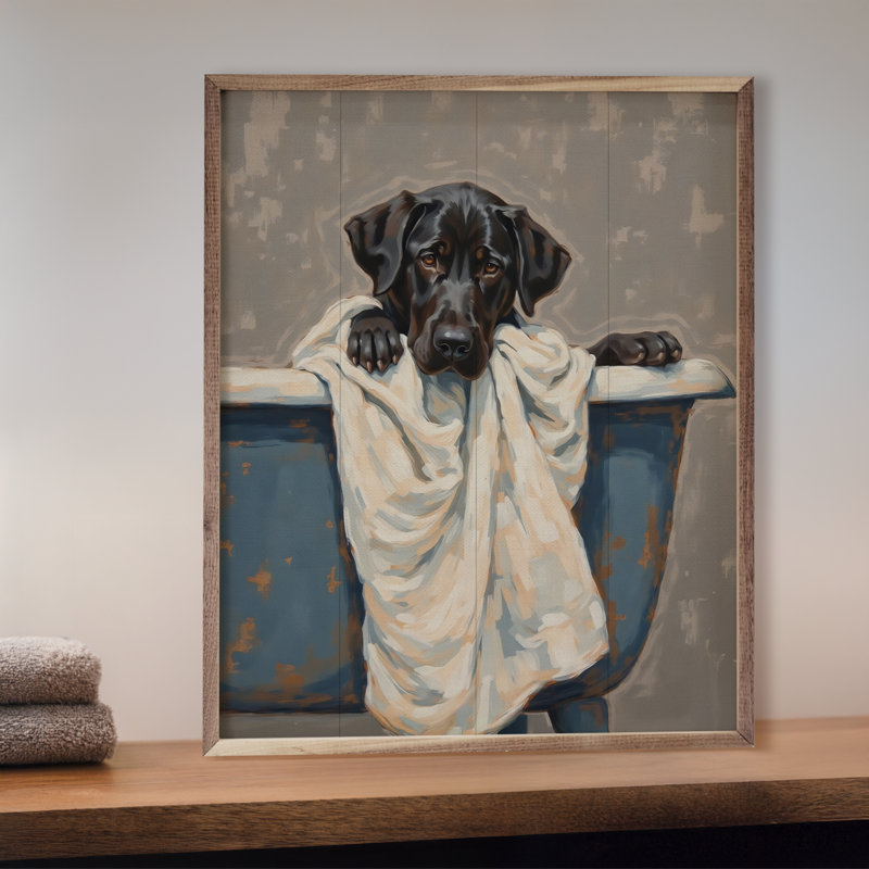 Bath Time Dog In Blue Tub, H 30 po x l 24 po