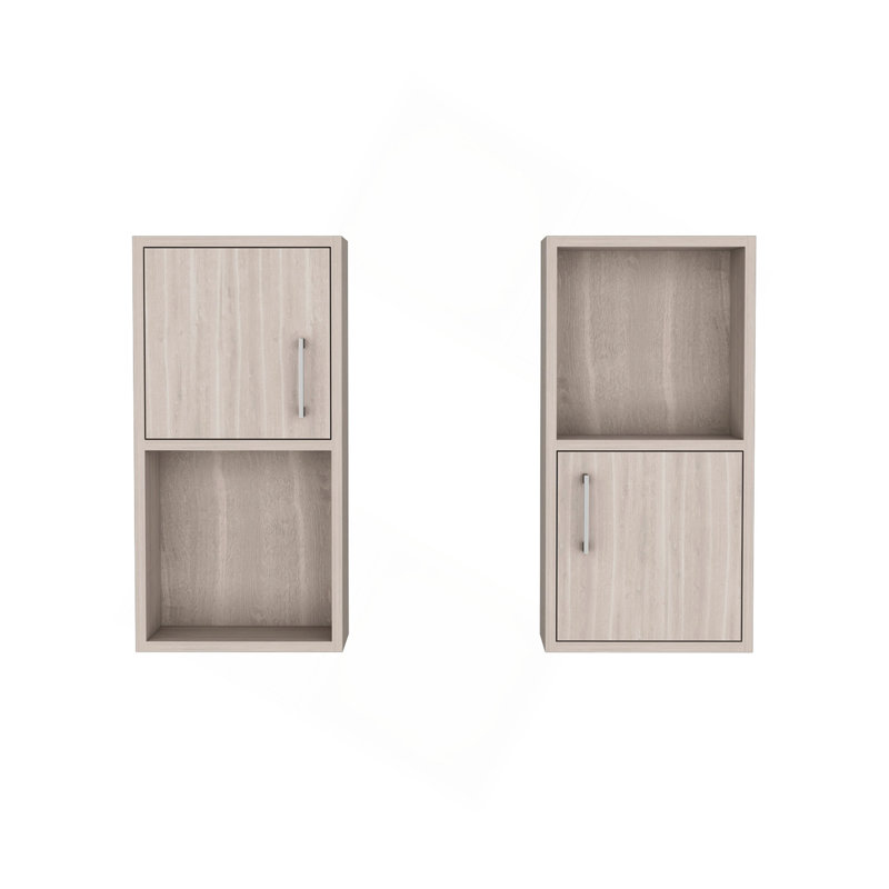 2-Pc Wall-Mounted Bathroom Medicine Cabinet With Open And Closed Storage, Beige