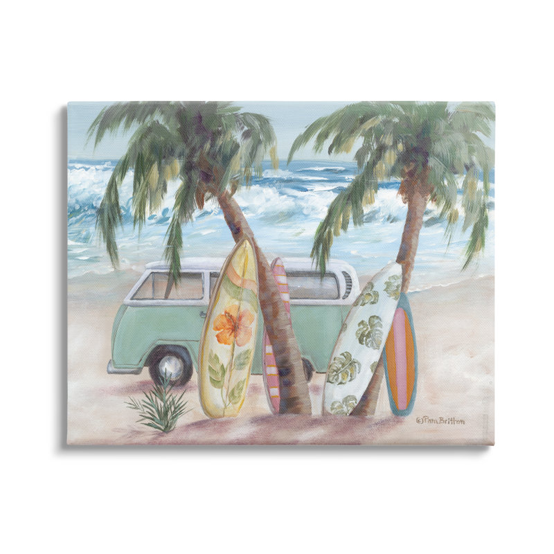 «Summer Waves Tropical Van», art mural sur toile par Pam Britton, H 24 po x l 30 po x P 1,5 po, Toile tendue