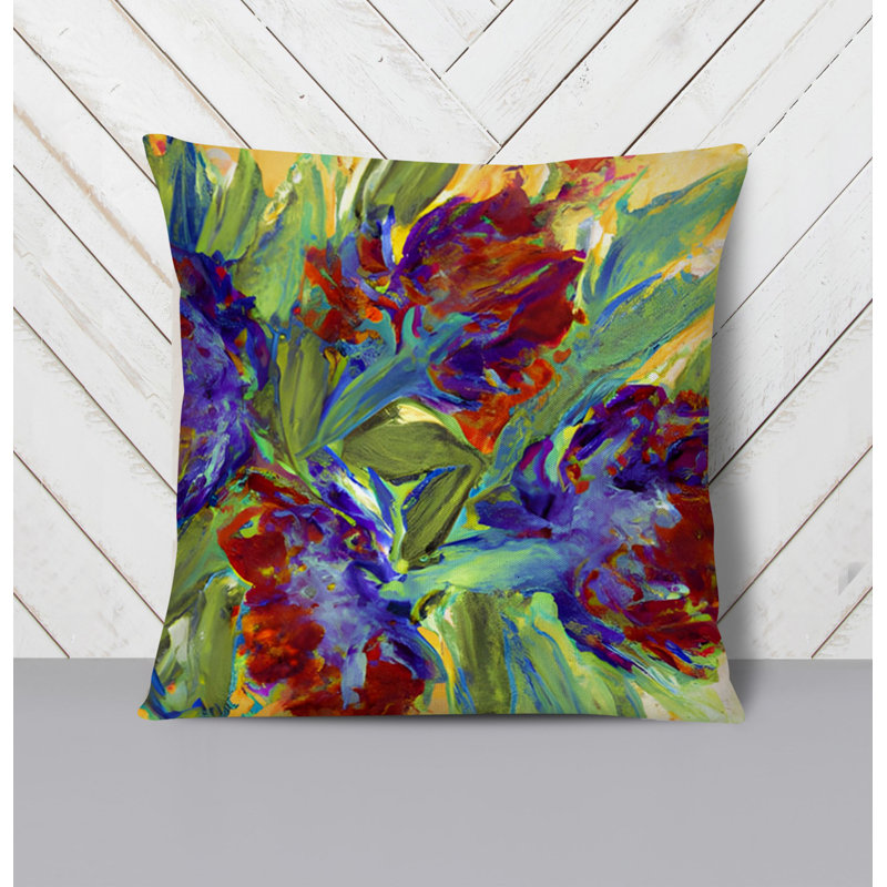 Throw Pillow With Insert, Blue/Green Floral/Abstract 2, 18"H x 18"W