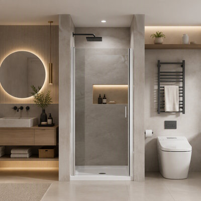 Goodyo 34x72 Inch Pivot Shower Door, 1/4 Inch Tempered Glass, Chrome Finish, Semi-Frameless Design for Modern Bathrooms