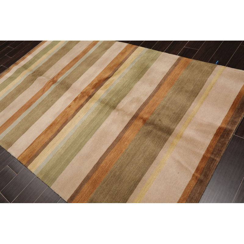 Tapis unique en laine noué à la main de 5 pi 1 po x 8 pi 2 po vert / taupe / brun Juwariah