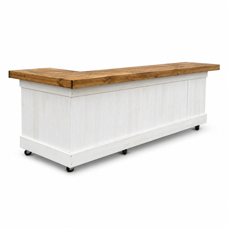 7x4 L-shaped Bartender Station With 2 Shelves, Stained Top & Led Lighting