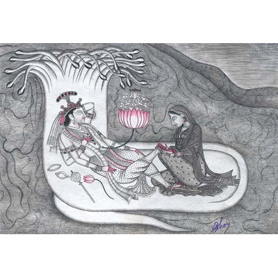 Seshashyai Vishnu (avec aberration chromatique) | Aquarelle sur papier