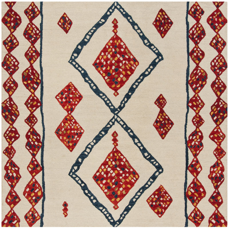 Yeager Hand Tufted Wool Geometric Rug, Square 7'