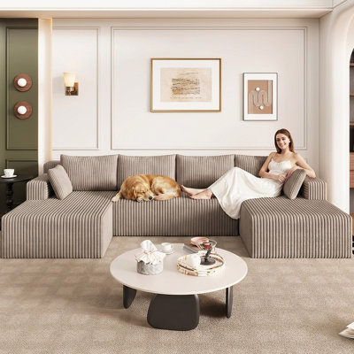Canapé modulaire 124 po Cloud, canapé désossé moderne en forme de U avec siège profond, canapé confortable en velours côtelé 4 places, canapé en mousse à mémoire de forme pour le salon, aucun assemblage requis
