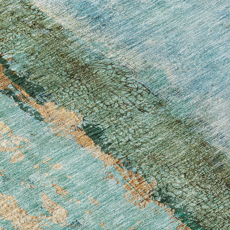 8' Gold Round Abstract Washable Indoor Outdoor Area Rug