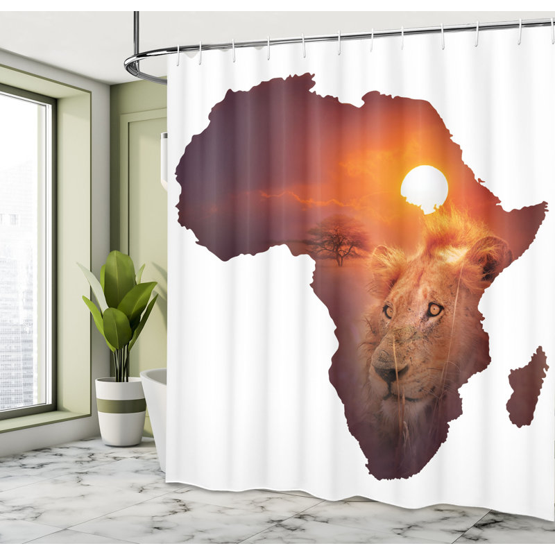 Ensemble de rideau de douche et crochets safari, H 75 po x l 69 po