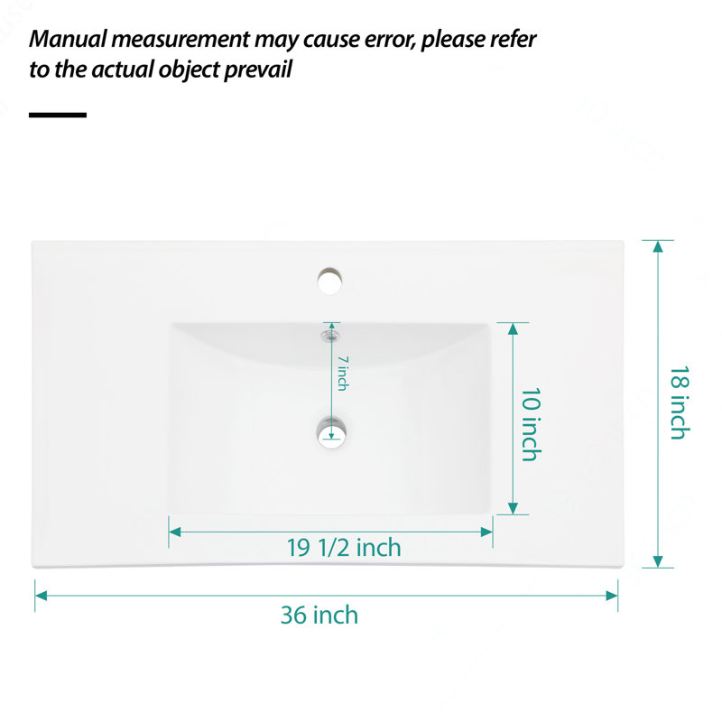 Plateau de meuble-lavabo simple blanc 36 po x 18 po avec 1 trou de robinet et trop-plein (lavabo seulement)