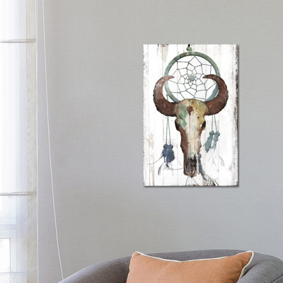 Bull With Dreamcatcher by Jace Grey - Wrapped Canvas Print