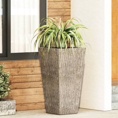 Jardinière en béton, 41,7 cm L x 78,7 cm P x 78,7 cm H, finition pierre naturelle pour un jardin luxueux, aucun assemblage requis, pour porche et jardin.