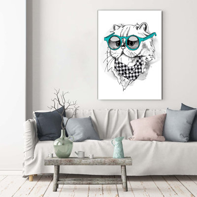 Cat With Glasses - Wrapped Canvas Print