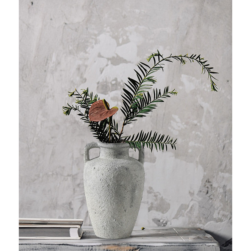 Vase à fleurs en céramique avec 2 poignées, grand vase et grand vase, Gris