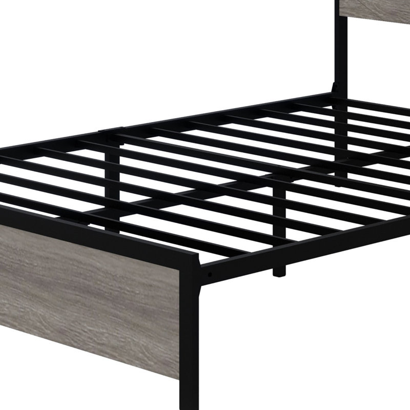 Base de lit plateforme avec tête de lit à DEL avec rangement et 2 USB, grand rangement sous le lit, Double