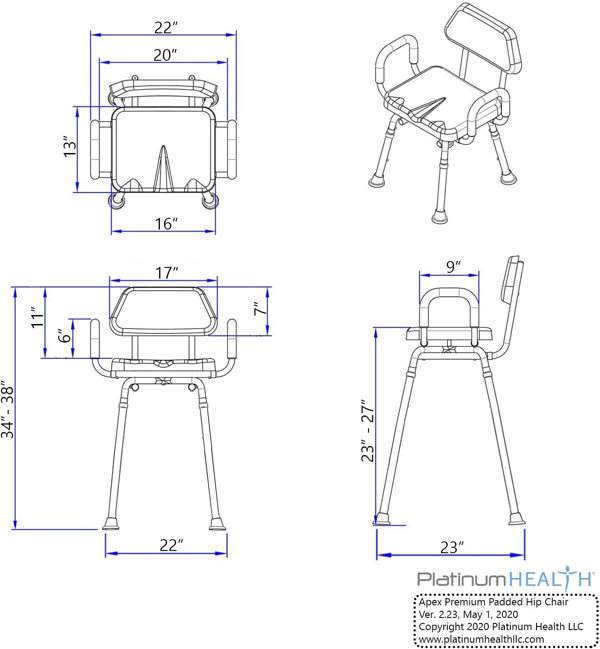 Post-Op Hip Surgery Bath Shower Chair - Apex by Platinum Health