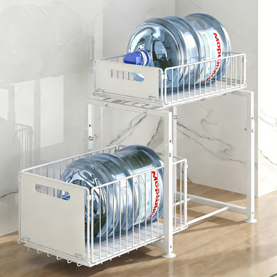 Under Sink Organizer, 2-Tier Multi-Use Kitchen and Bathroom Organizers and Storage, Slide Out Thickened Metal Under The Sink Organizer for Kitchen Bathroom Pantry, (White)