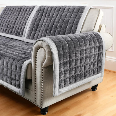 Pet Sofa Seat Cover – Dark Gray – Fuzzy Fabric, Anti-Slip Backing, Washable, Pet-Friendly, One-Piece Seat Cover, 27.6" × 70.9", Fits 3-Cushion Sofa