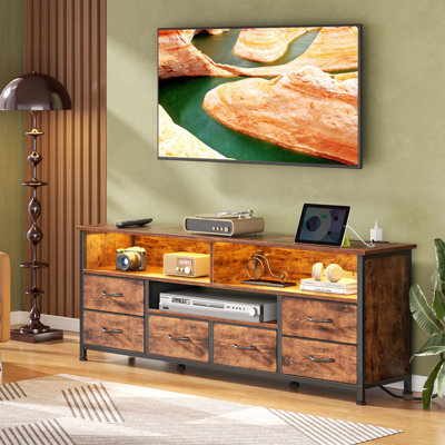 63-inch Tv Stand With Led Lighting, Charging Station & 6-drawer Storage – Modern Multi-functional Media Console For Living Room & Bedroom