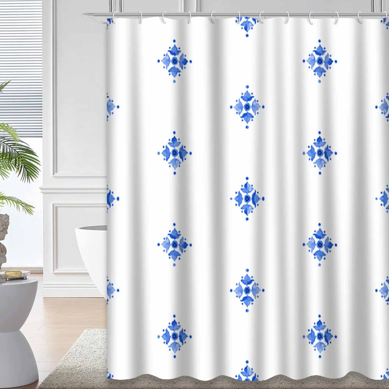 Rideau de douche à motif aquarelle bleu marine avec 12 crochets, L 72 po x l 78 po