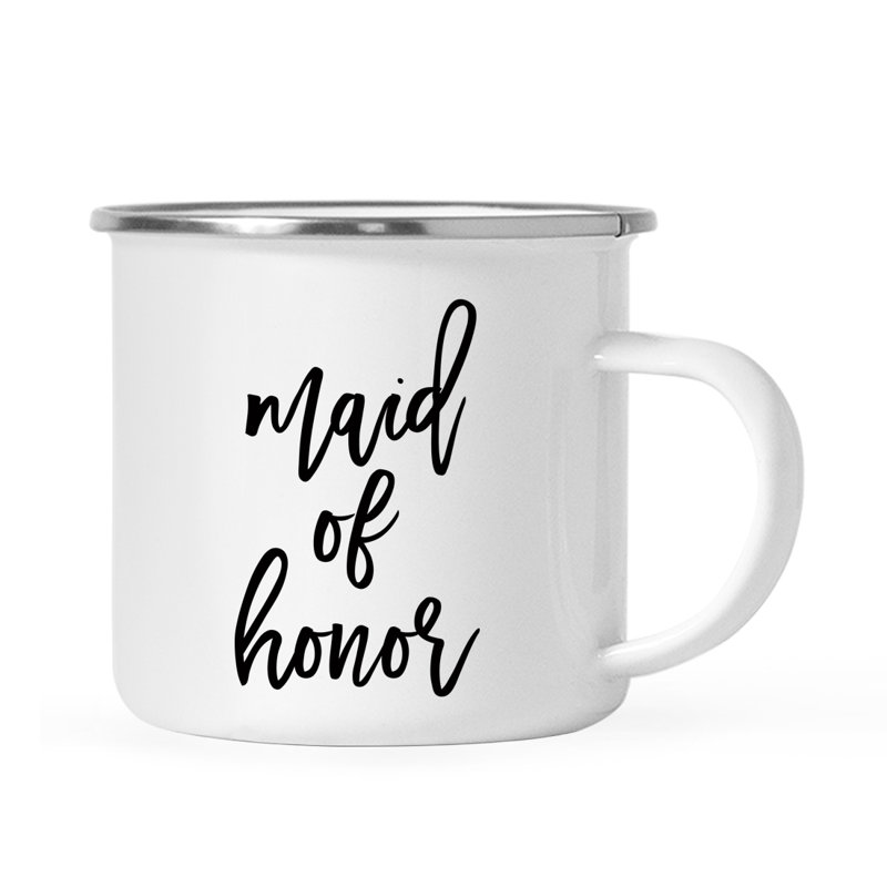 Cadeau de tasse de feu de camp en acier inoxydable, demoiselle d'honneur, paquet de 1, émail en métal à l'extérieur