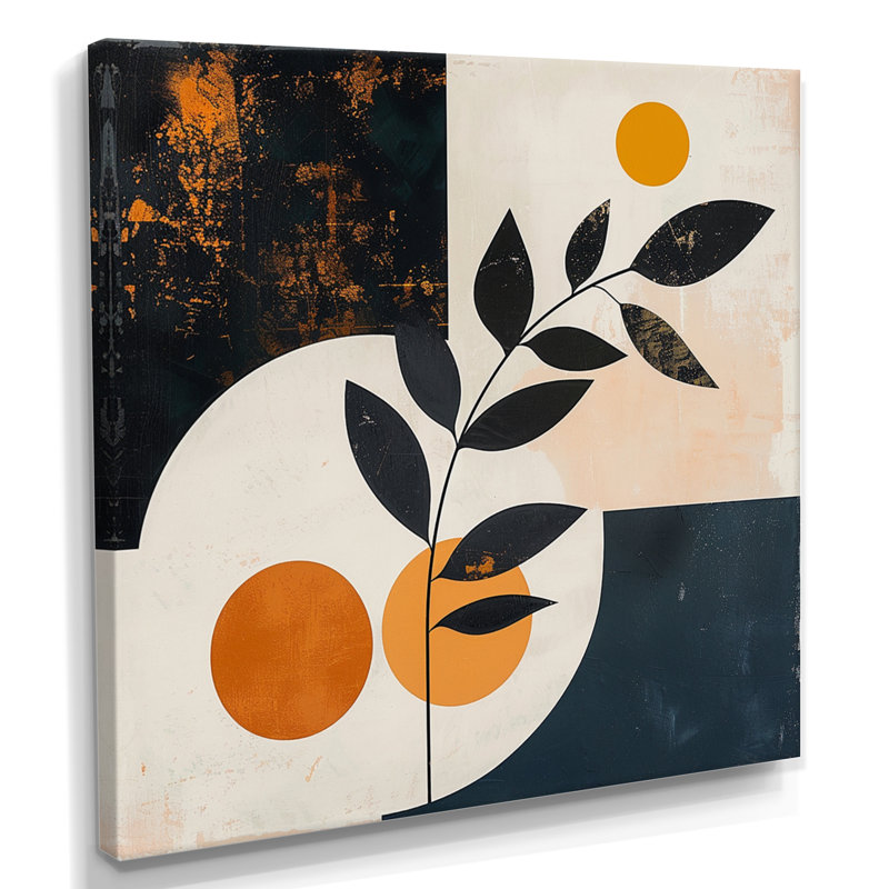 «Retro Leaves Botanical», impression d'art mural sur feuilles, Toile tendue, H 16 po x l 16 po x P 1 po
