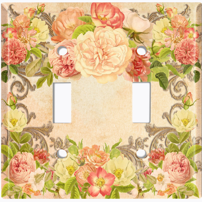 Patterned 2 - Gang Toggle Light Switch Standard Wall Plate, Pink Rose