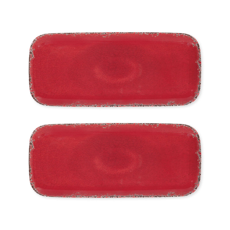 2-Piece Crackle 15" Tray, Red