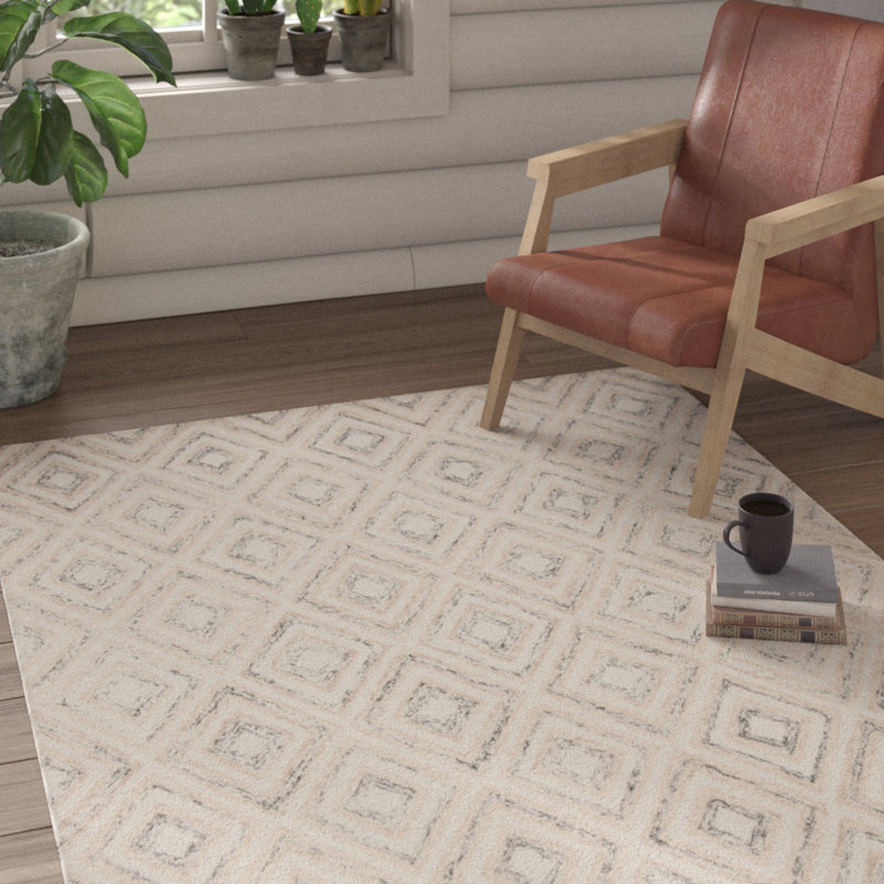 Tapis géométrique en laine touffeté à la main Vedika, Rectangle 4 pi x 6 pi