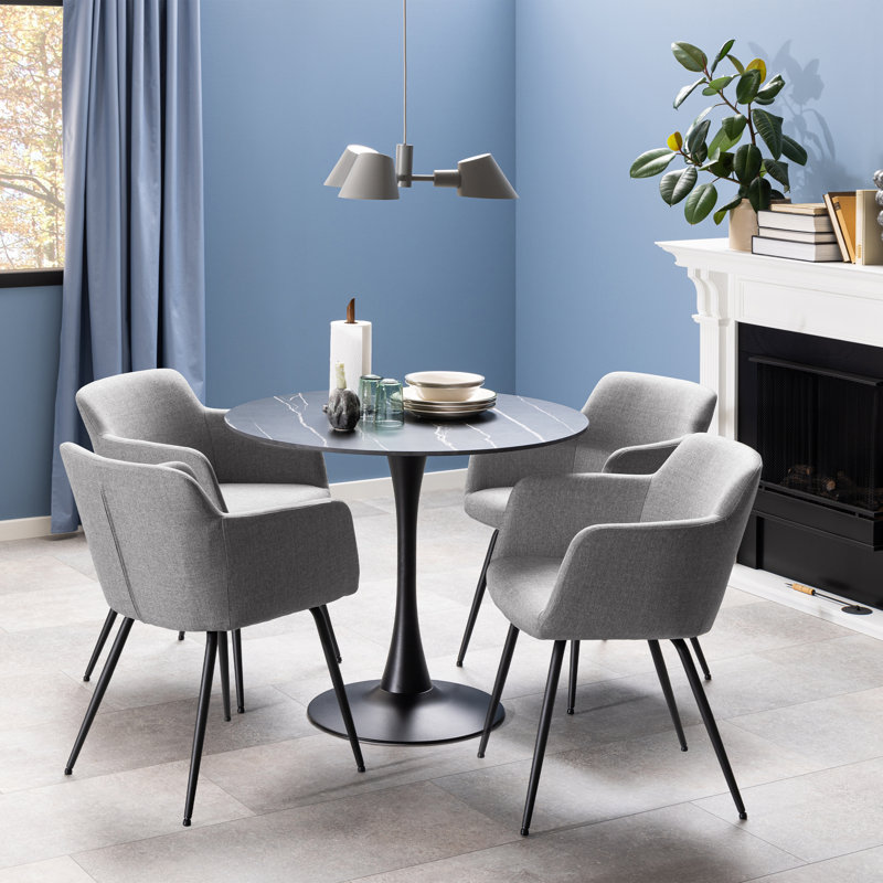 Gurenich Round Metal Base Dining Table, Black