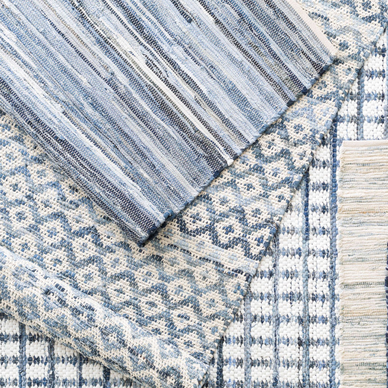 Denim Rag Handwoven Cotton Rug, Rectangle 3' x 5'