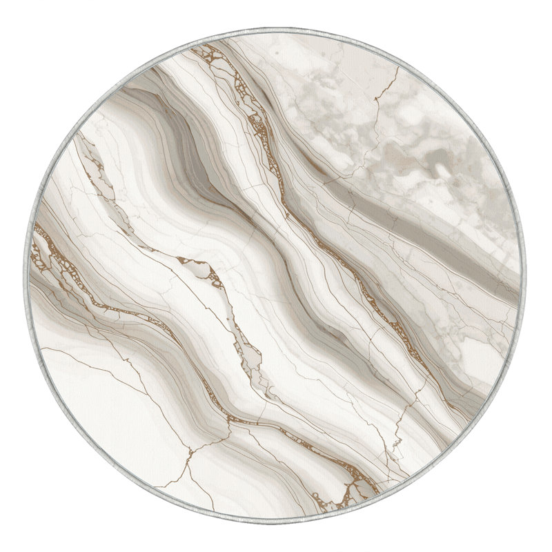 Machine Washable Peoro Posh & Luxe Marble Rug in Gray –  Binding, 5' Round