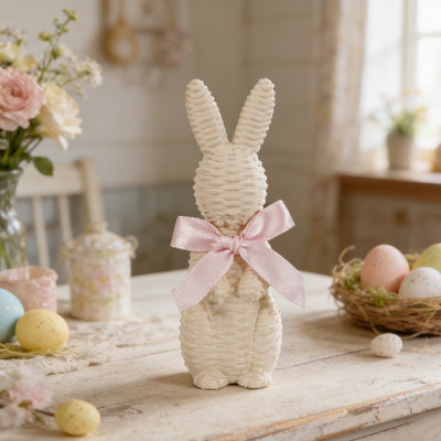 Woven And Rattan Resin Rabbits Statue