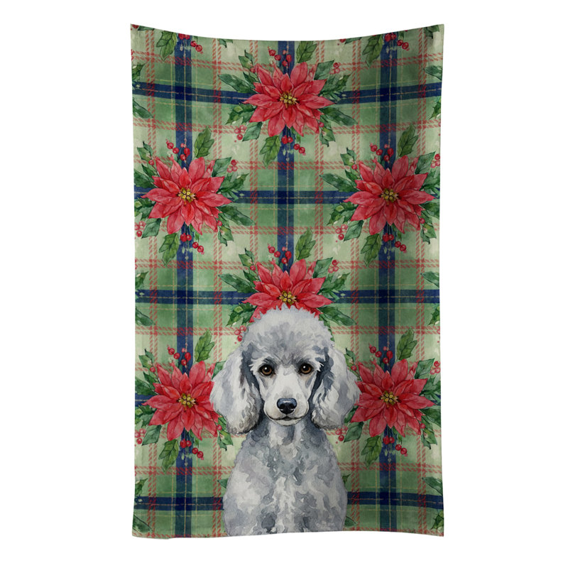 Standard Silver Poodle Christmas PoinsettIas Kitchen Towel, Standard Silver Poodle
