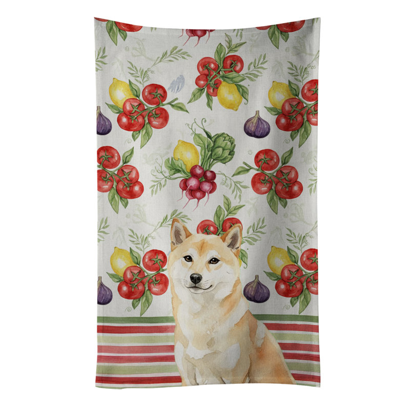 Cream Shiba Inu Vegetables Kitchen Towel, Cream Shiba Inu