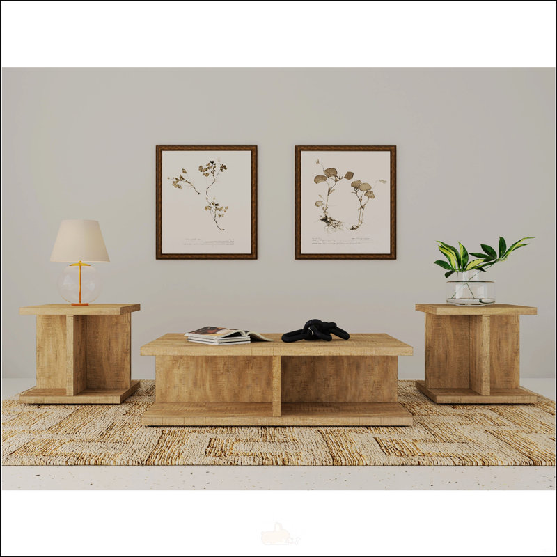 Ensemble de table basse et de table de bout 3 pièces Metron Mango, durable et élégant, pour les espaces de vie modernes et contemporains.