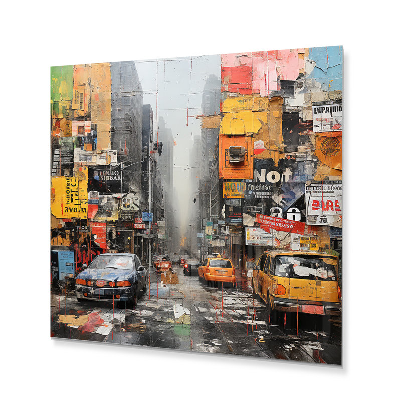 Urban Collage I - Impression de collages abstraits sur métal, H 16 po x l 16 po x P 1 po