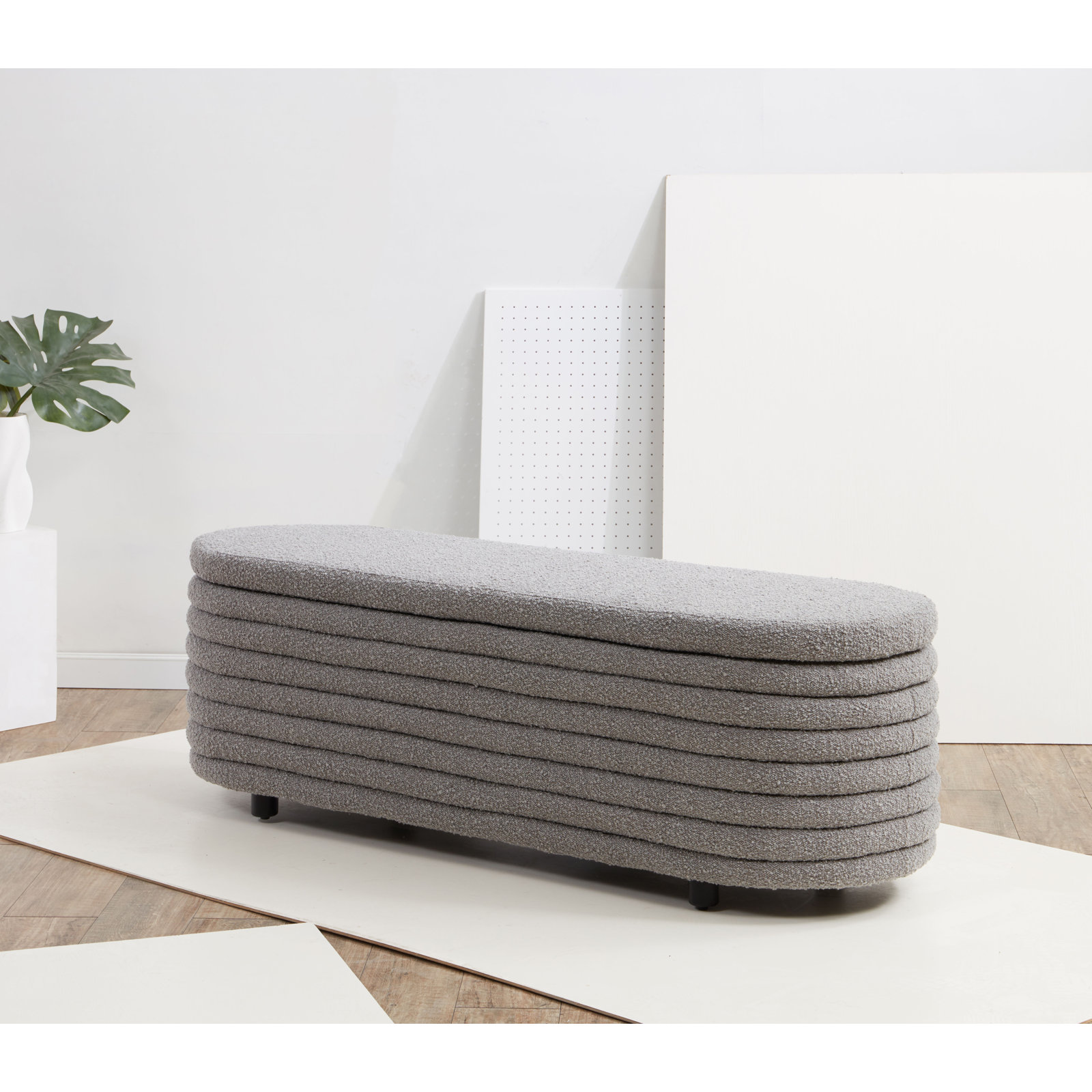 Delray 60" Linen Bedroom Bench, Dark Grey Boucle
