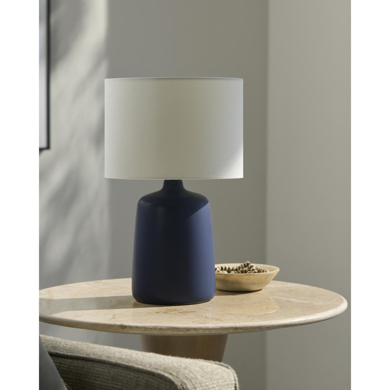 Elio Ceramic Table Lamp with Linen Shade, Navy