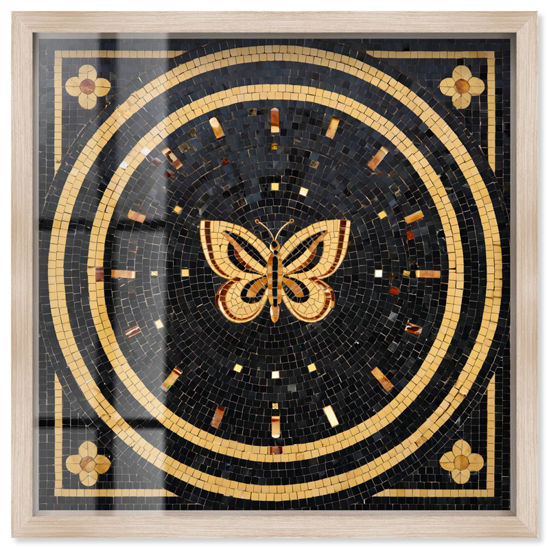 «Butterfly Mosaic Art Shadowbox» par Art Remedy, H 21 po x l 21 po, Crème, crème