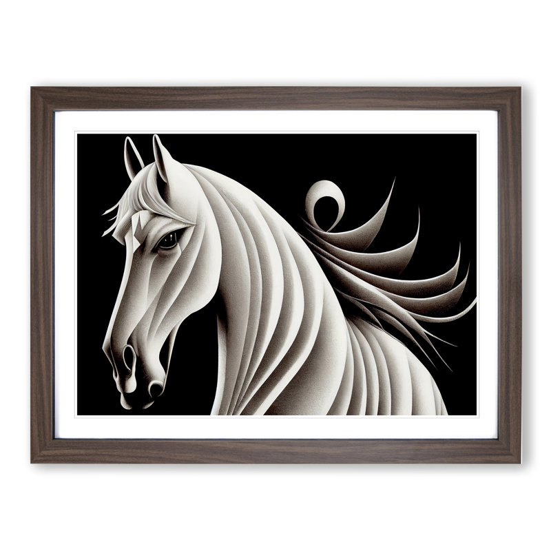 Graceful Horse Abstract 1 Piece Single Picture Frame Wall Art, 34cm H x 46cm W x 2cm D, Walnut Framed