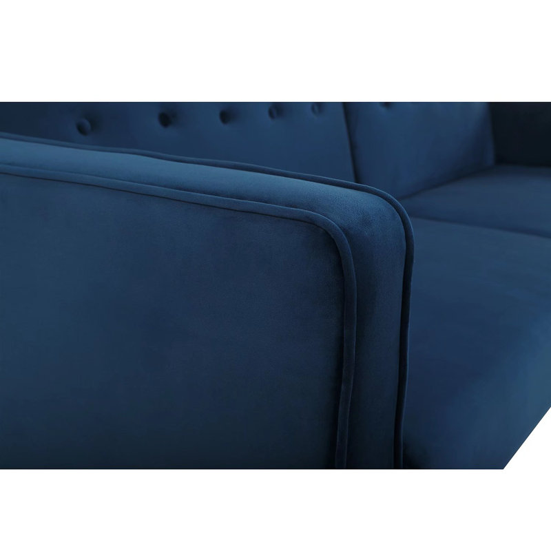 Twin 80.3'' Velvet Split Back Sleeper, Navy Blue Velvet