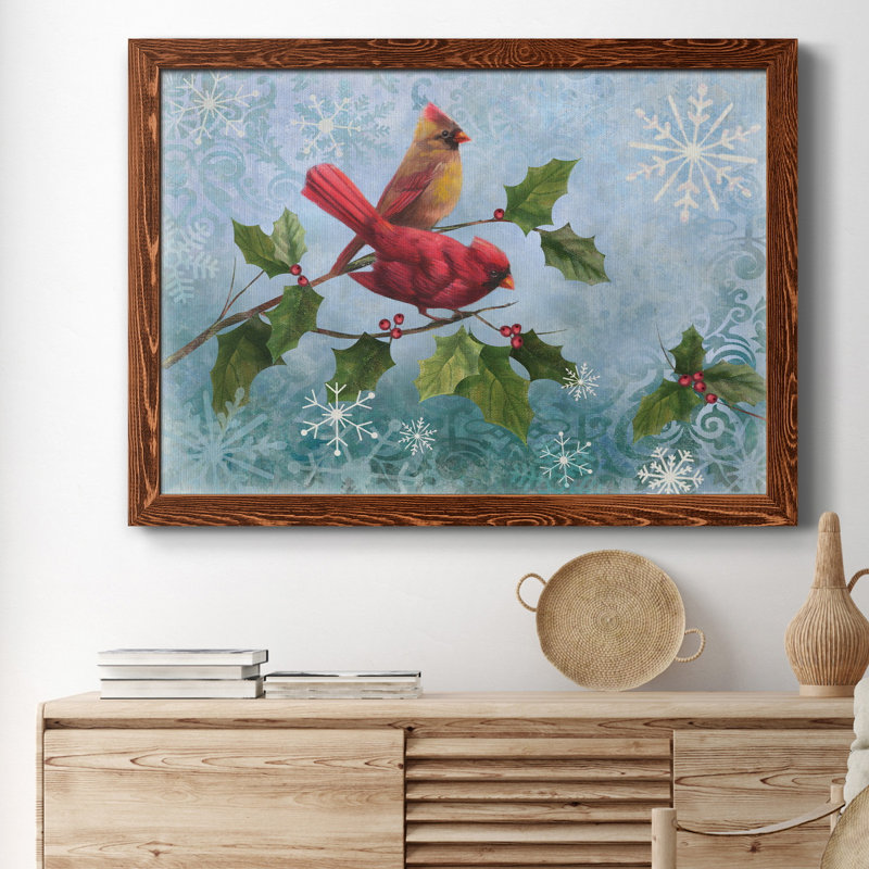 Winter Cardinal Duet I - Reproduction d'art graphique sur toile encadrée, H 37,5 po x l 27,5 po x P 1,5 po, Érable