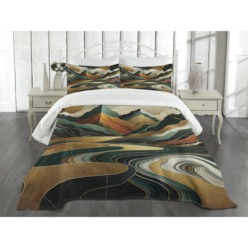 Polyester Abstract Coverlet, King Coverlet / Bedspread + 2 Standard Shams